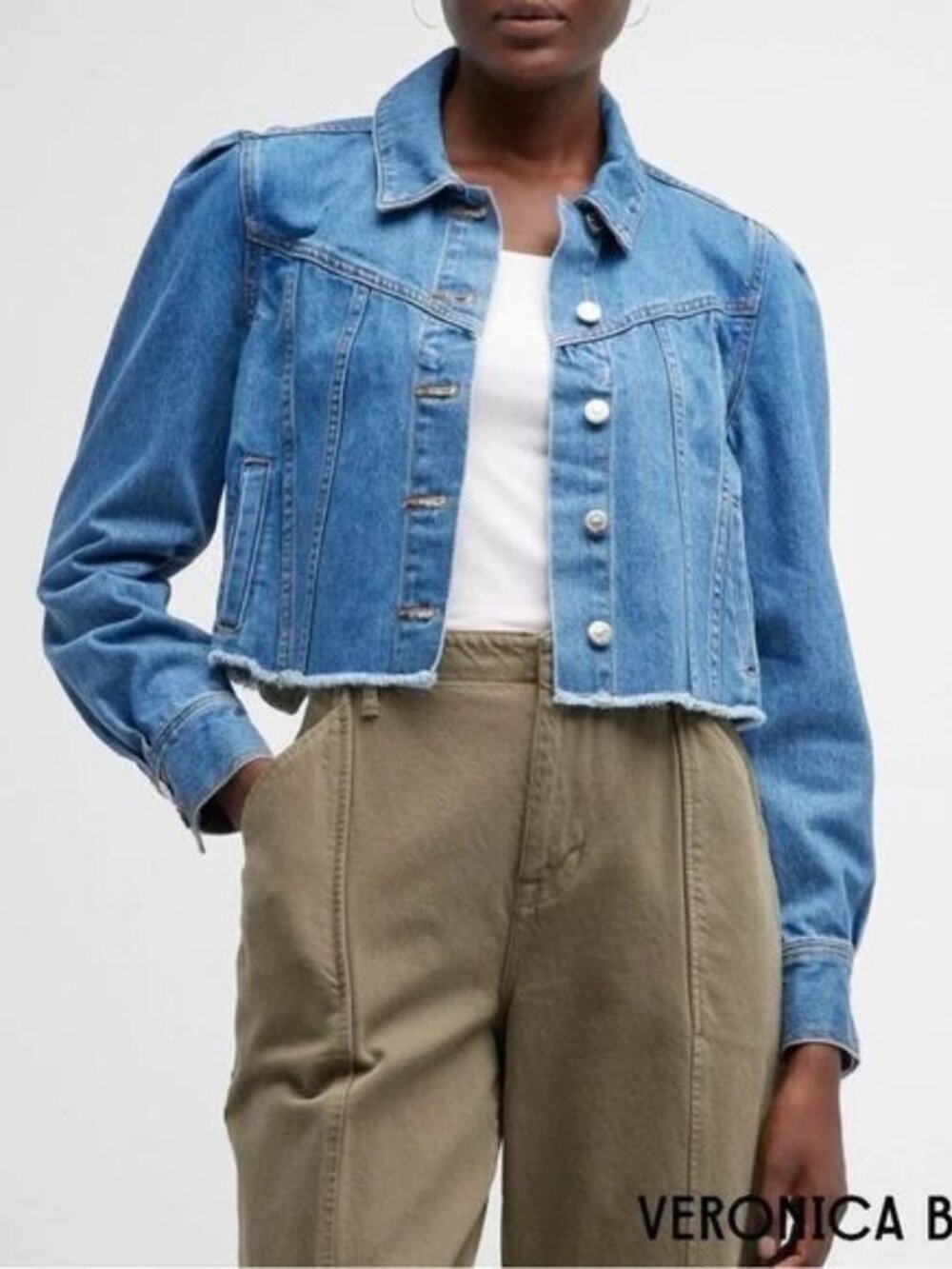 Veronica Beard Sweeney Denim Jacket Sz. S in Sodalite cropped jean frayed